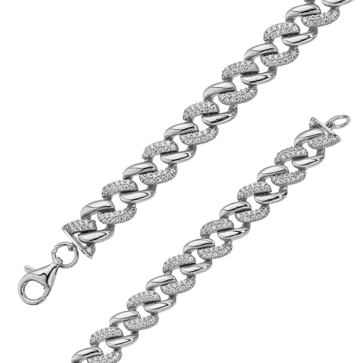 Panzerarmband Silber 925 weiße Zirkonia Brillantlook Breite 8mm 19 Panzerarmband Silber 925 weiße Zirkonia Brillantlook Breite 8mm 19