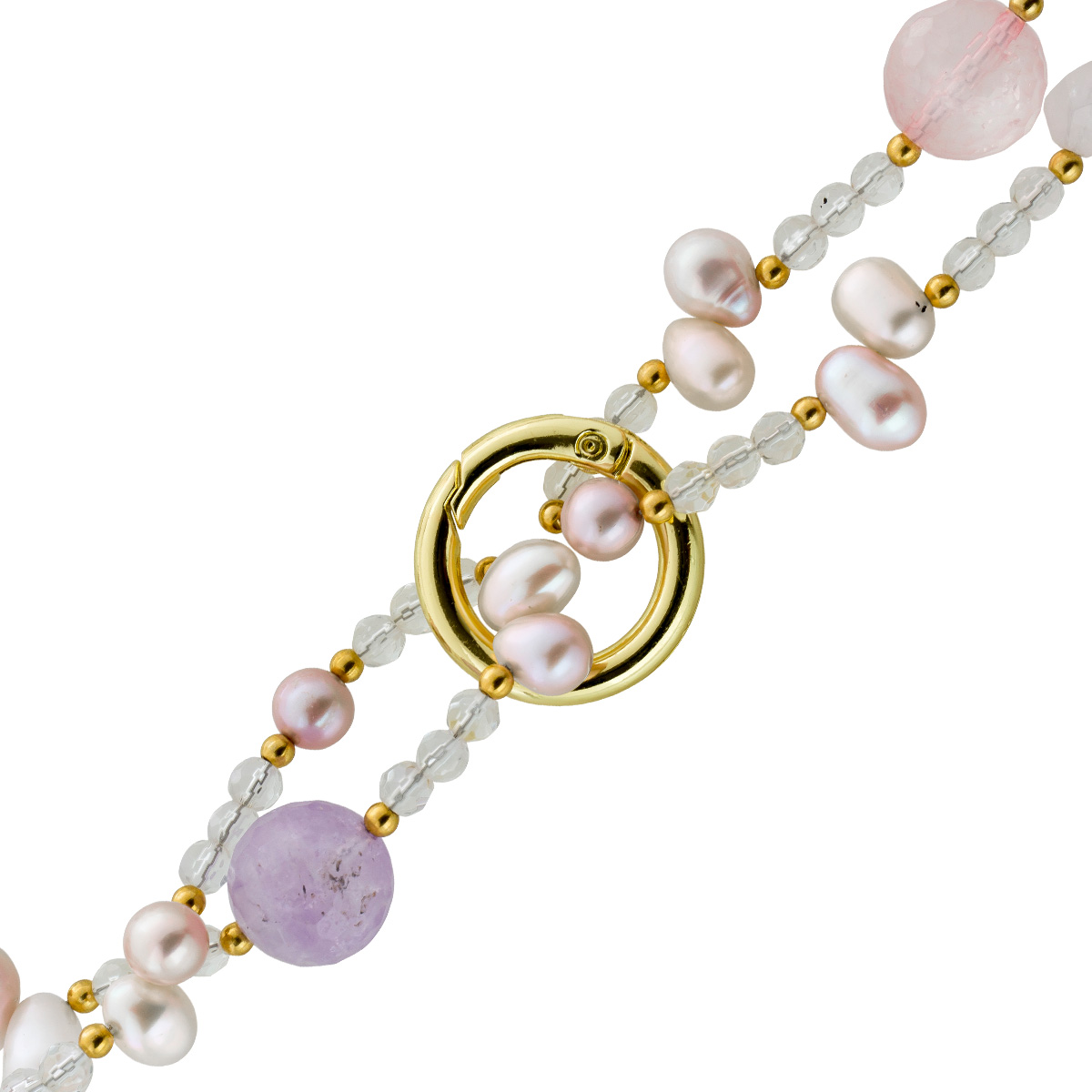 Perlenkette Edelsteinkette Bergkristall Rosenquarz Amethyst Länge 90cm 90