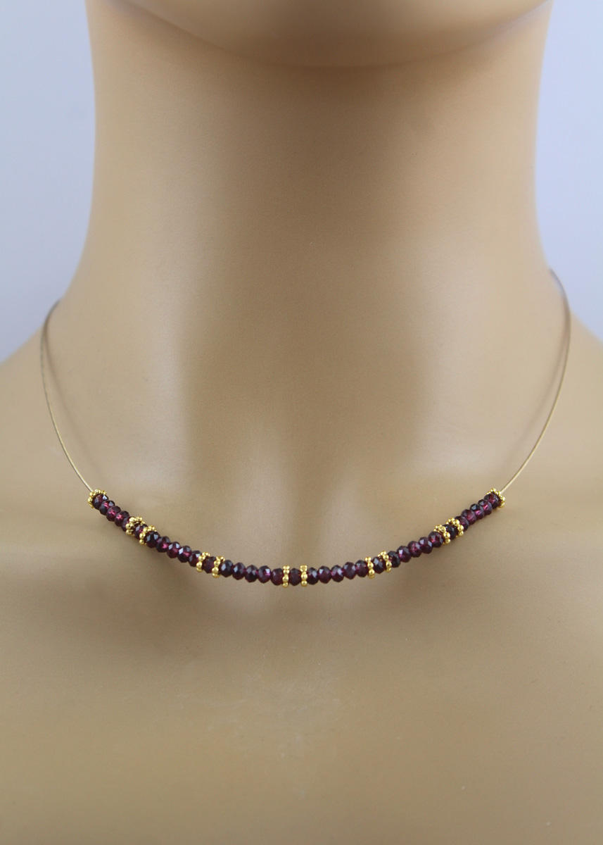 Garnet Neck Ring Yellow Gold Plated Wine Red Natural Gemstones 45