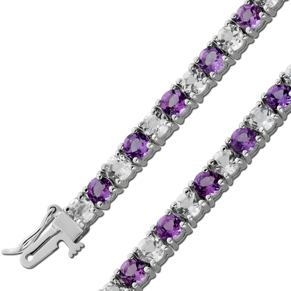 Tennisarmband Silber 925 Amethyst weißer Topas Edelsteine rhodiniert 20 Tennisarmband Silber 925 Amethyst weißer Topas Edelsteine rhodiniert 20