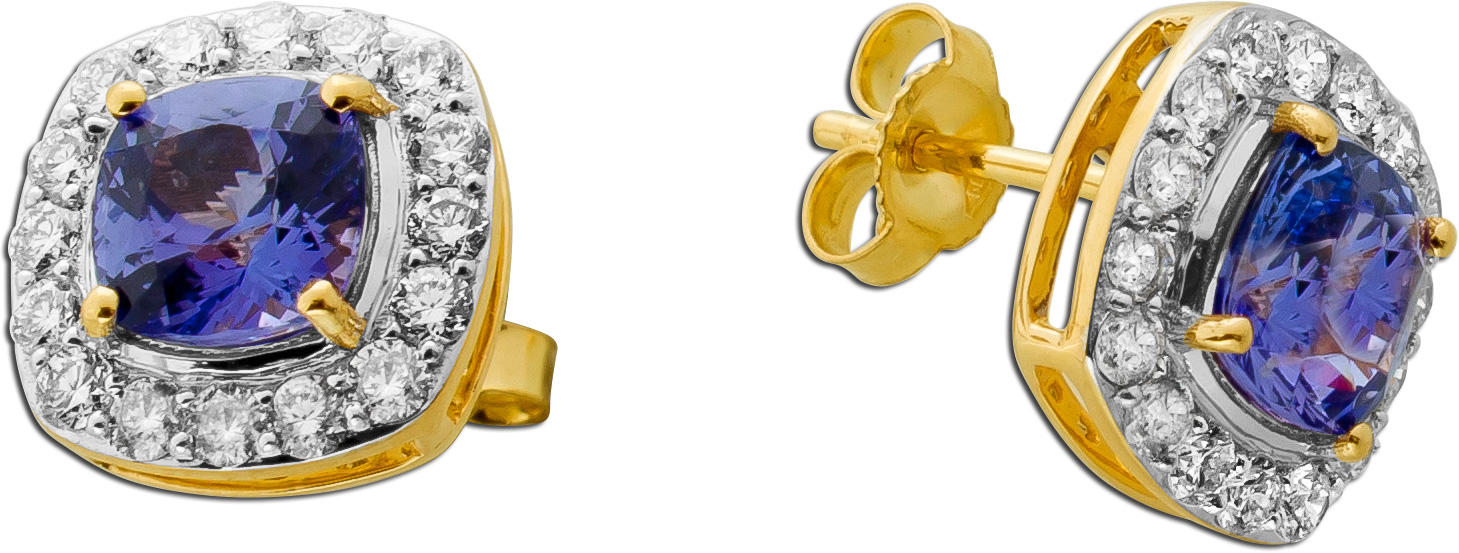 Tansanit Ohrringe Gold 585 14K Natur Edelsteine Lab Grown Diamanten