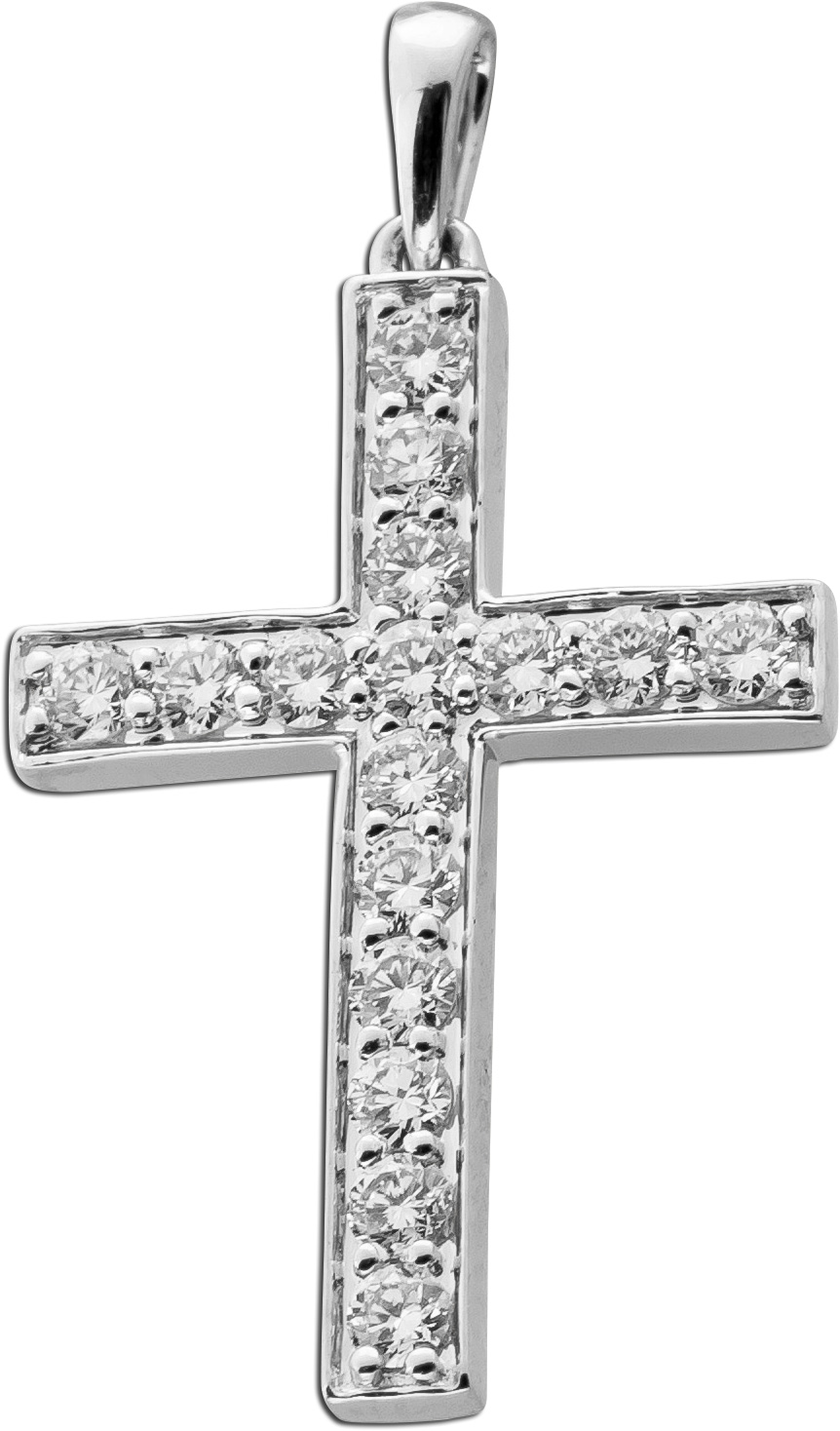 Cross Pendant White Gold 585 14K Lab Grown Diamonds 0.47ct