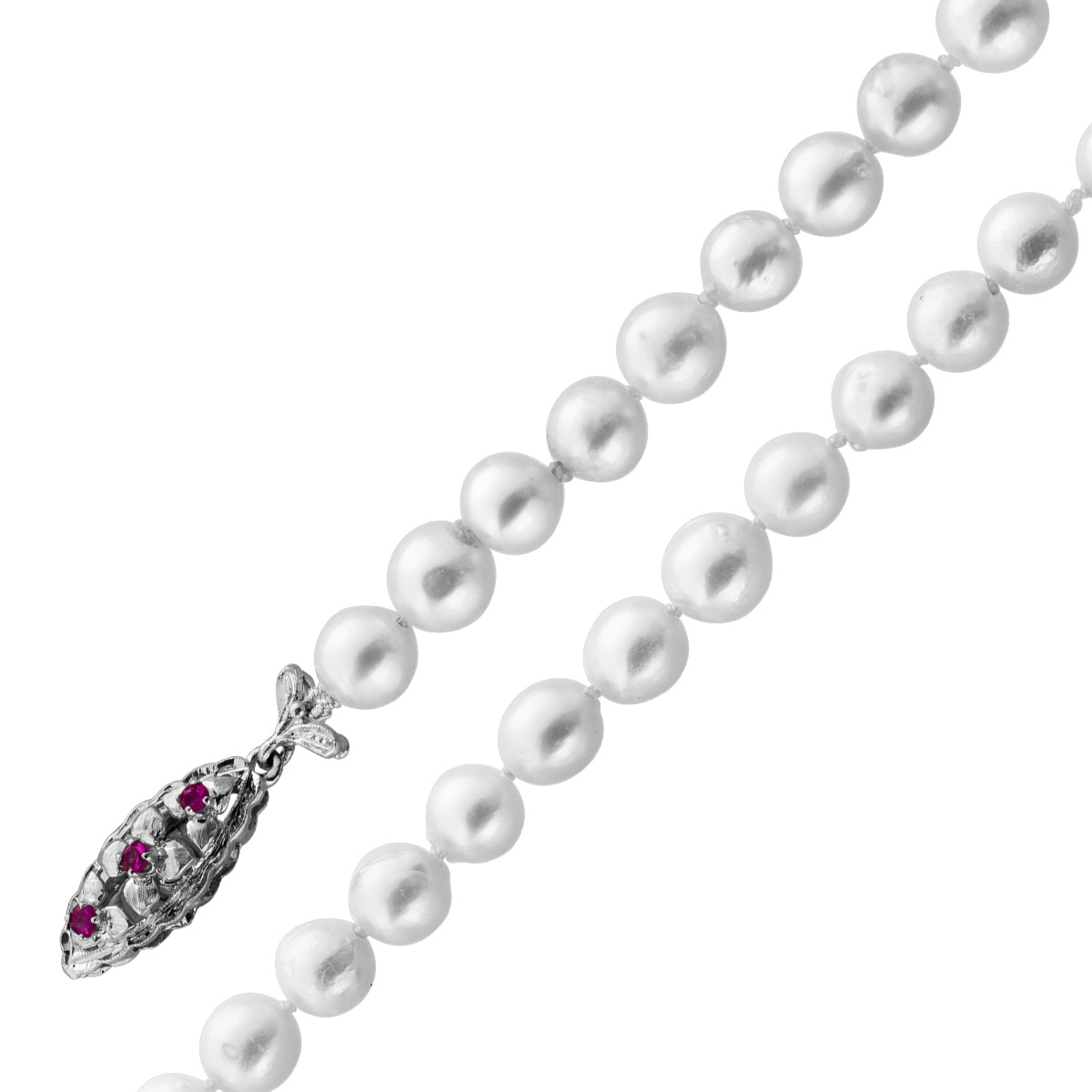 Perlenkette 48cm Akoyaperlen 6.7-6.9mm rote Rubine Weißgold 750 18K 48