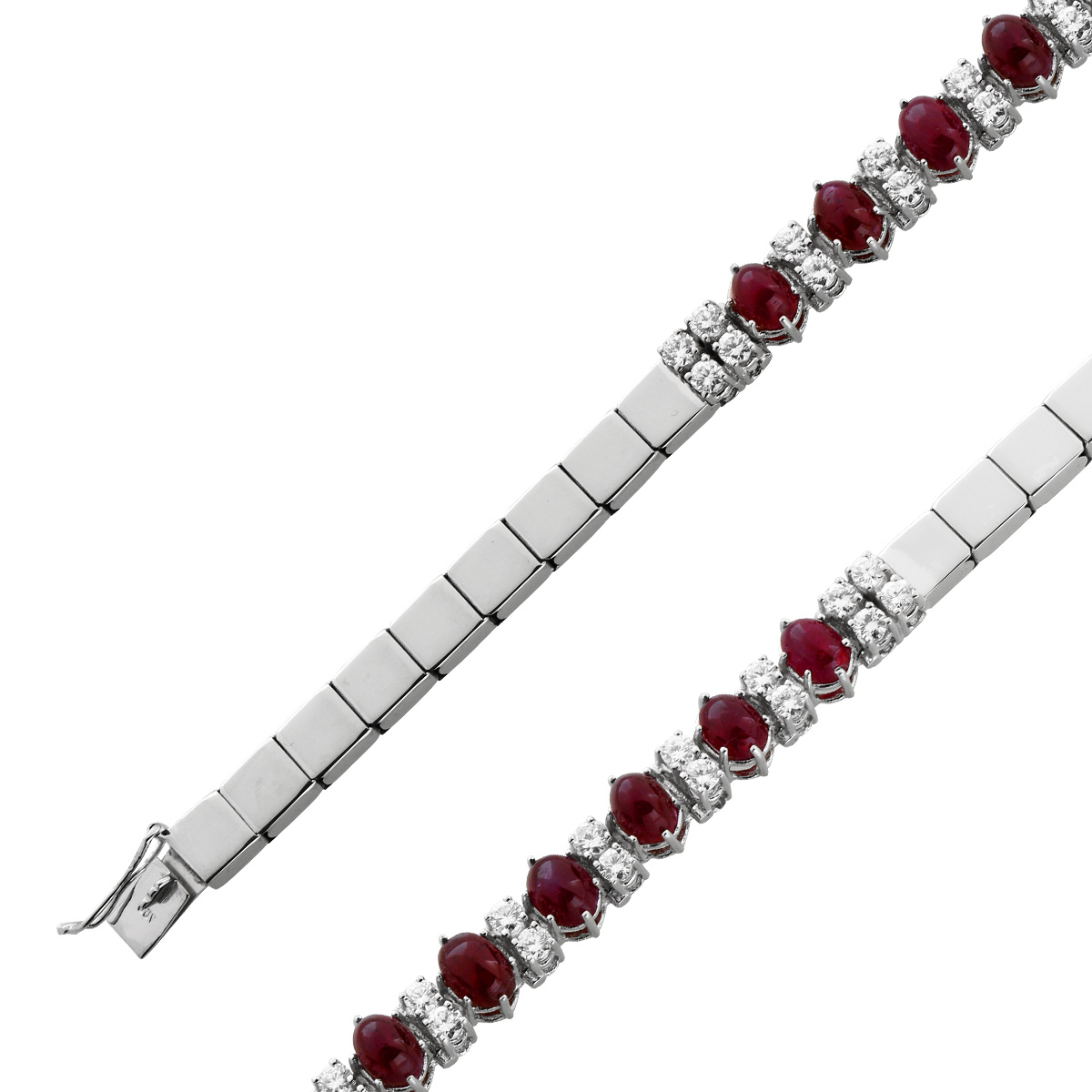 Rubin Brillant Armband Weißgold 750 18K rote Rubine Diamanten 19 Rubin Brillant Armband Weißgold 750 18K rote Rubine Diamanten 19