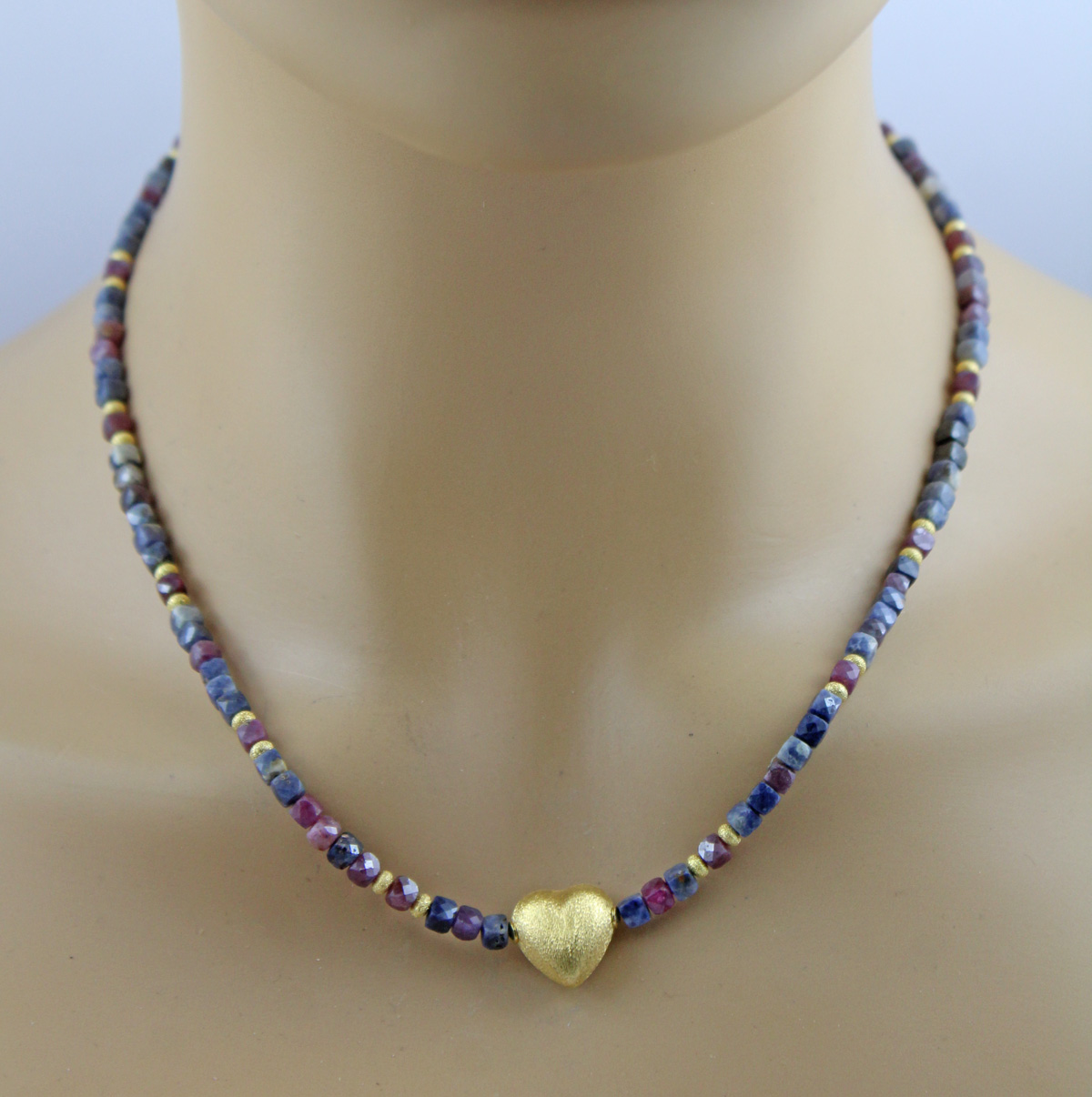 Sapphire Heart Necklace silver gold-plated red rubies natural gemstones 50
