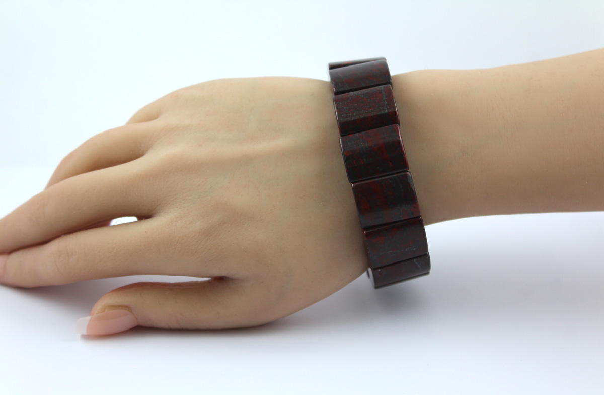 Bloodstone Bracelet Flexible Wine Red Black Gemstones 22