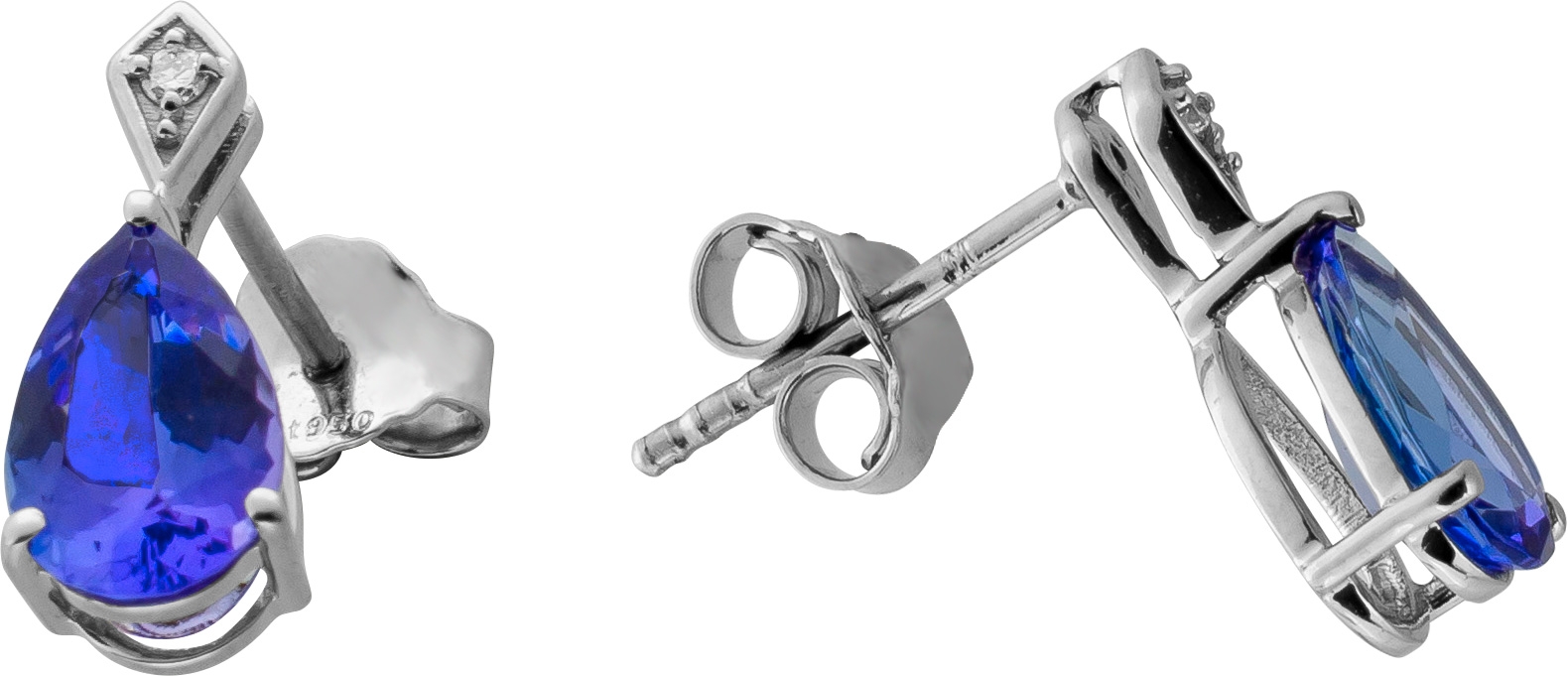 Brillant Ohrstecker Platin 950 nat lila Tansanite 2ct Lab Grown Diamanten