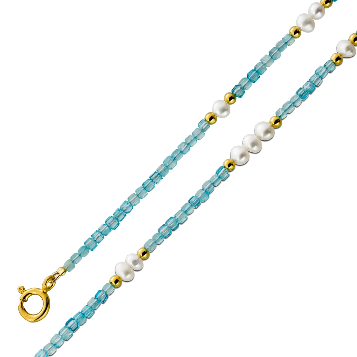 Perlenkette 47cm Süßwasserperlen Natur Aquamarin Edelsteine 47