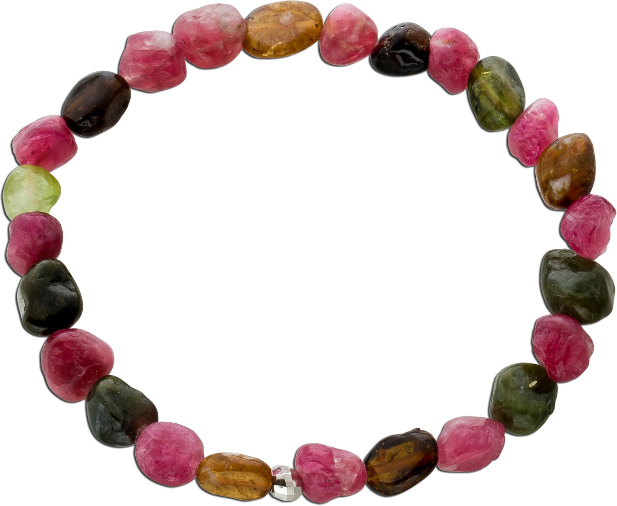 Tourmaline Bracelet Gemstone Colorful Raw Stones 6-8mm Silver 925 19