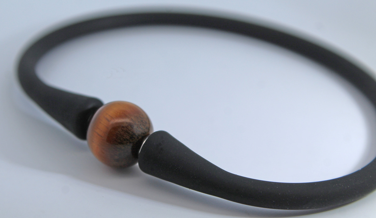 Tiger's Eye Bracelet Silicone Gold Brown Natural Gemstone 18