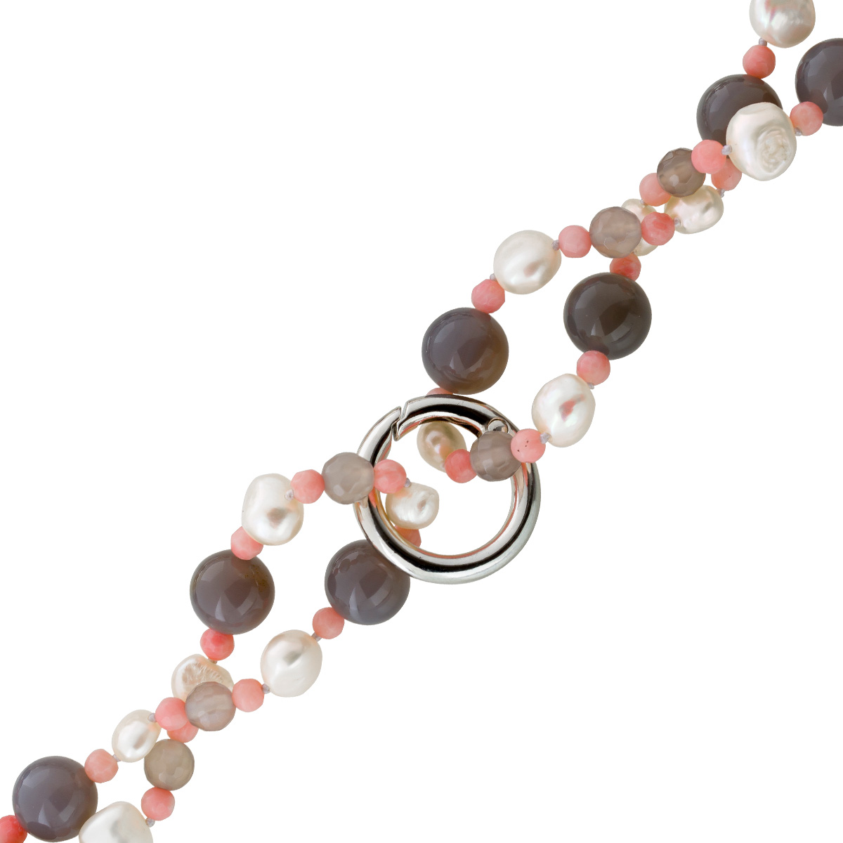 Perlenkette rosa Koralle grauer Achat Natur Edelsteine 90