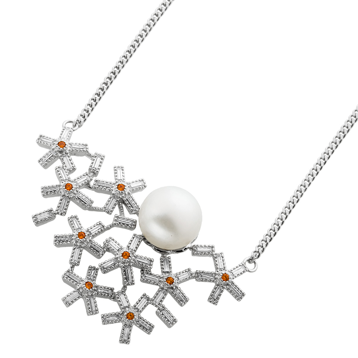 Blütencollier Weißgold 750 18K 585 14K Diamanten Südseperle 11mm 42