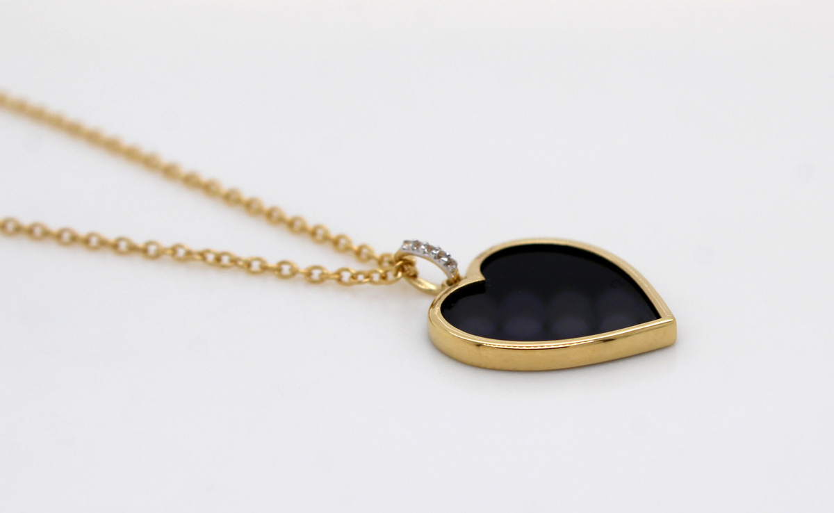 Onyx Heart Necklace Gold Plated Silver Black Gemstone 2.3ct White Topaz 47