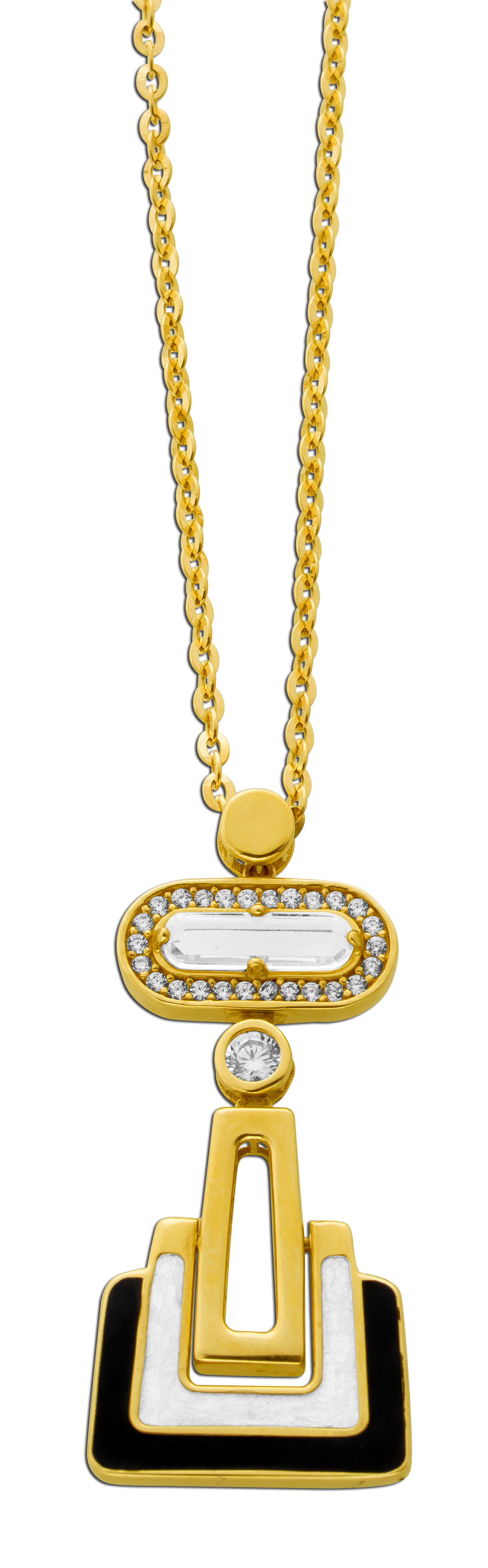 Ankerkette Anhänger Gold 585 14K weiße Zirkonia schwarz weiß emailliert 45