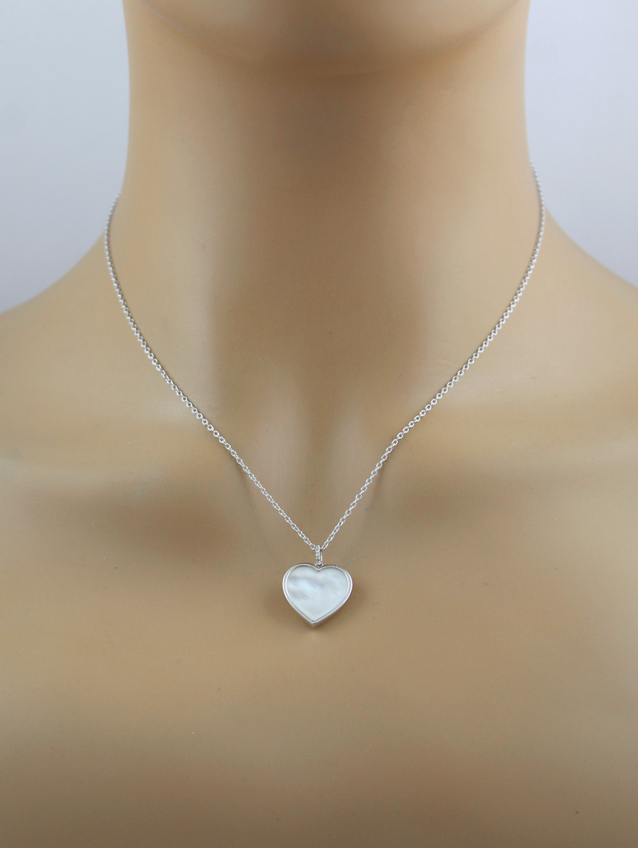Mother of Pearl Topaz Heart Necklace Silver 925 Natural Gemstones 47