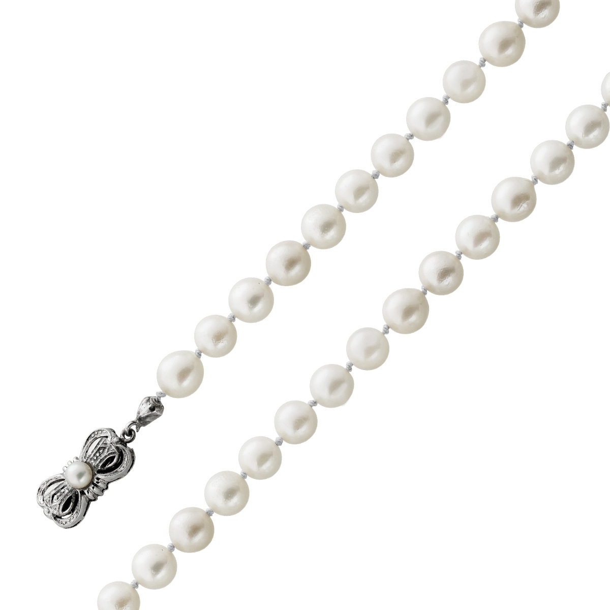 Perlenkette 98cm Weißgold 585 14K Akoyaperlen Antikschmuck 98