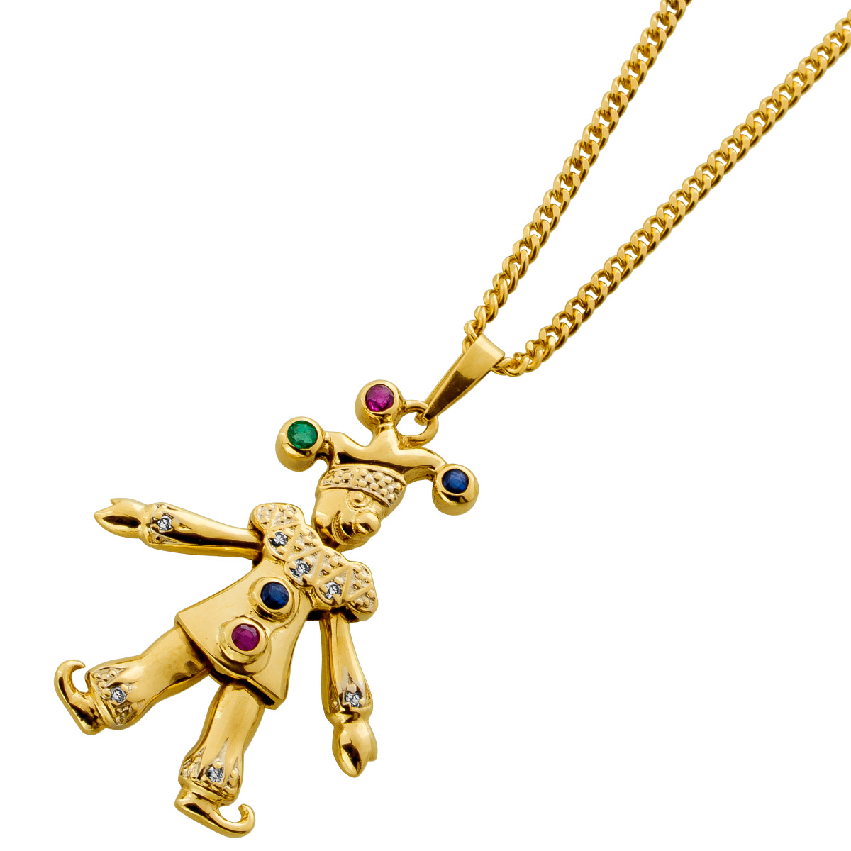 Harlekin Kette Gold 585 14K Smaragd Rubine Saphire Diamanten Antikschmuck 50