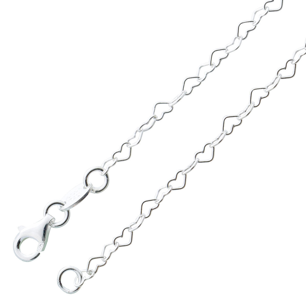 Herzkette 2,5mm Armband Sterling Silber 925 50
