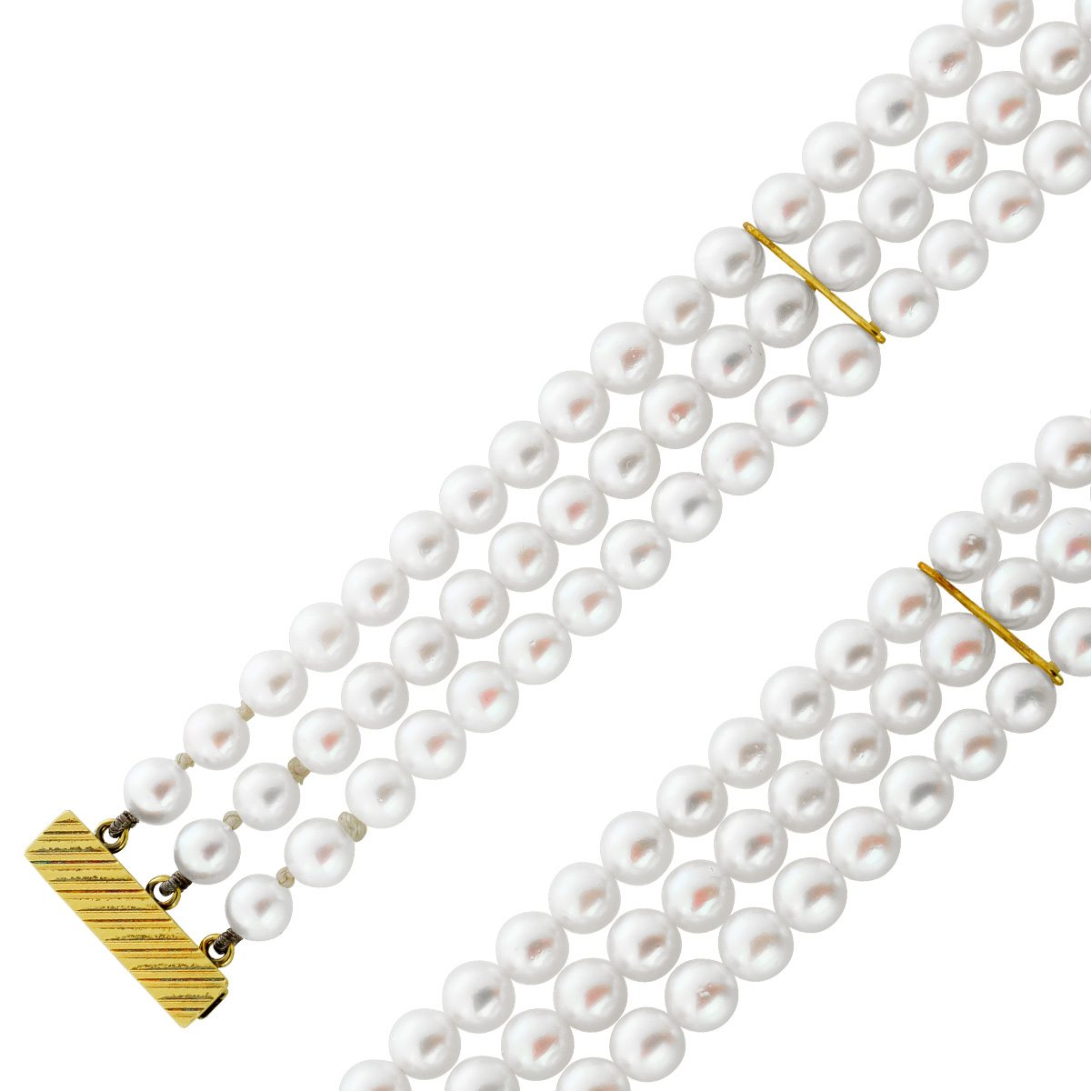 Perlenarmband 3-reihig Gelbgold 585 Japanische Akoyaperlen 4.7-5mm 18 Perlenarmband 3-reihig Gelbgold 585 Japanische Akoyaperlen 4.7-5mm 18