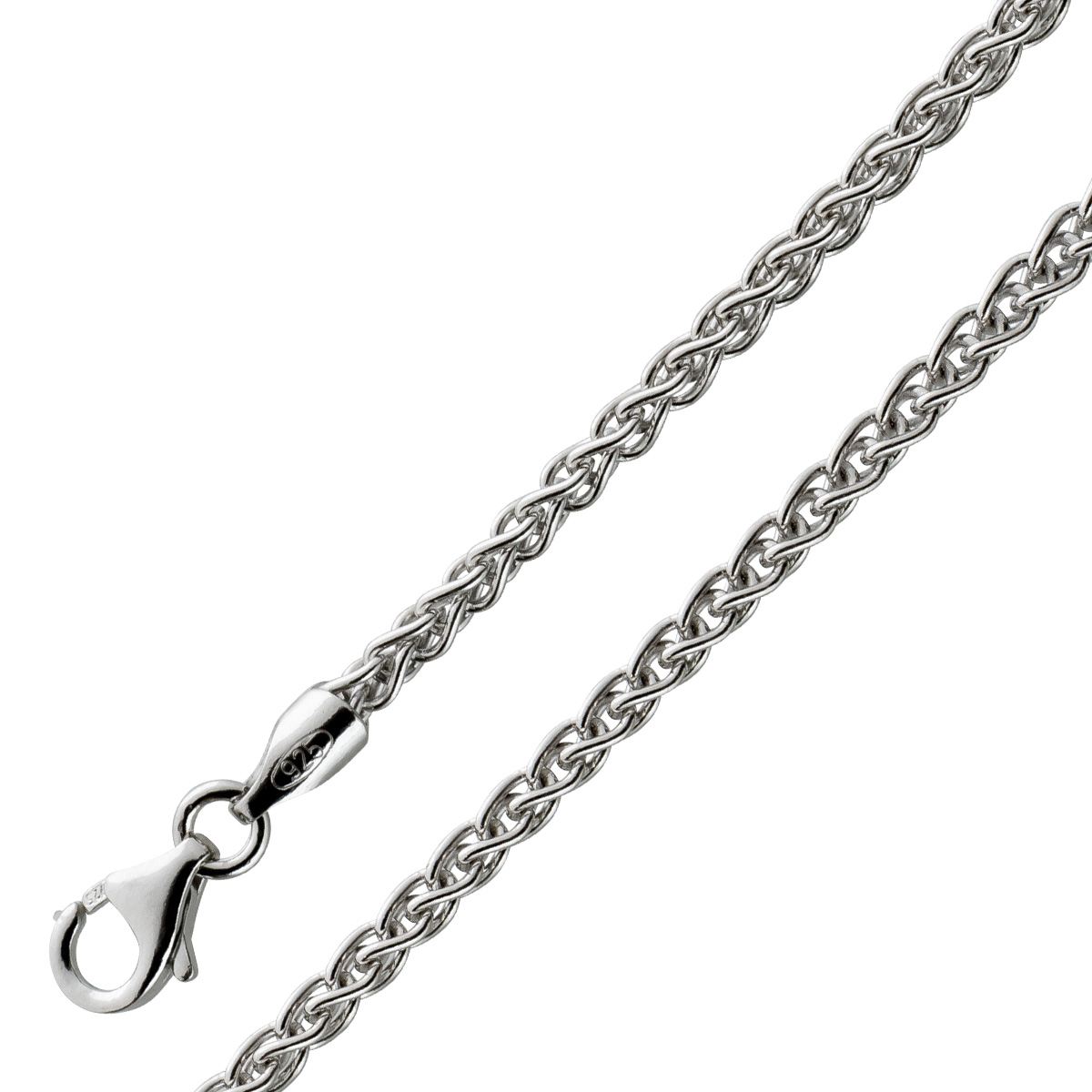 Zopfkette 2.5mm Spiga Kette Silber 925 rhodiniert 18