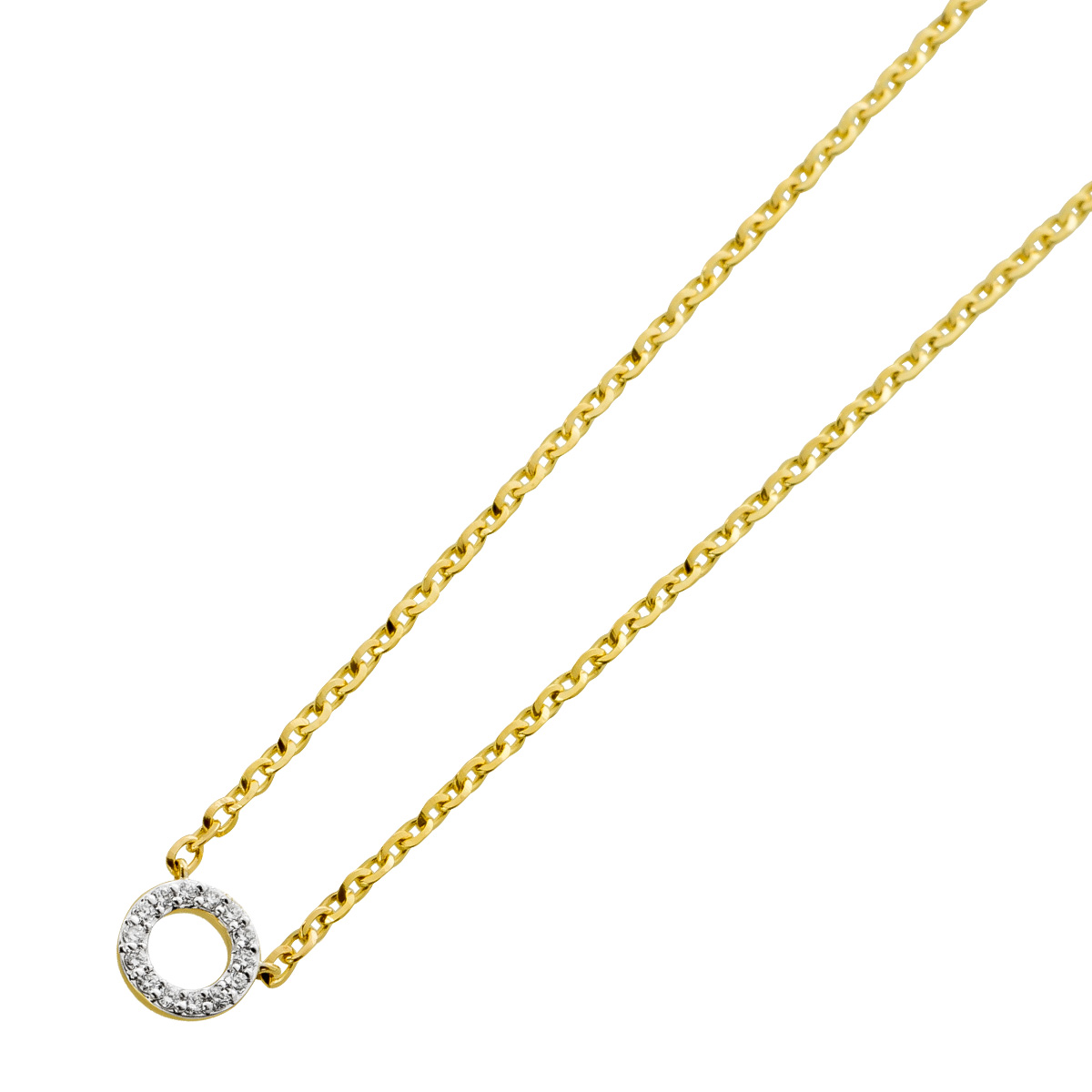 Diamantkette Kreis Anhänger Gelbgold 585 14K Natur Diamanten 45