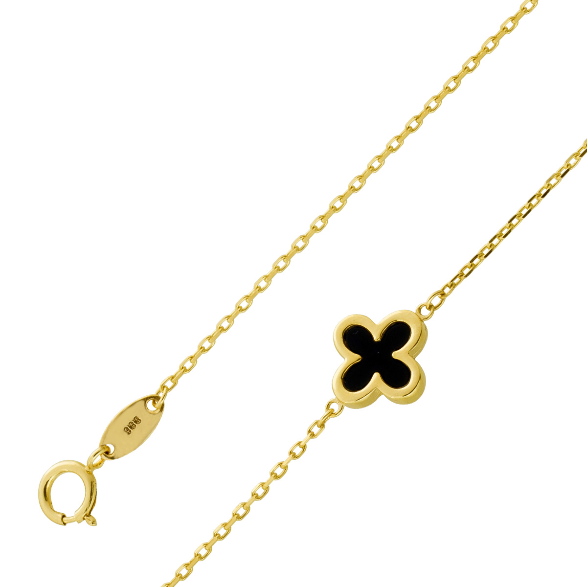 Onyx Kleeblatt Armband schwarzer Edelstein Gelbgold 333 8K 19