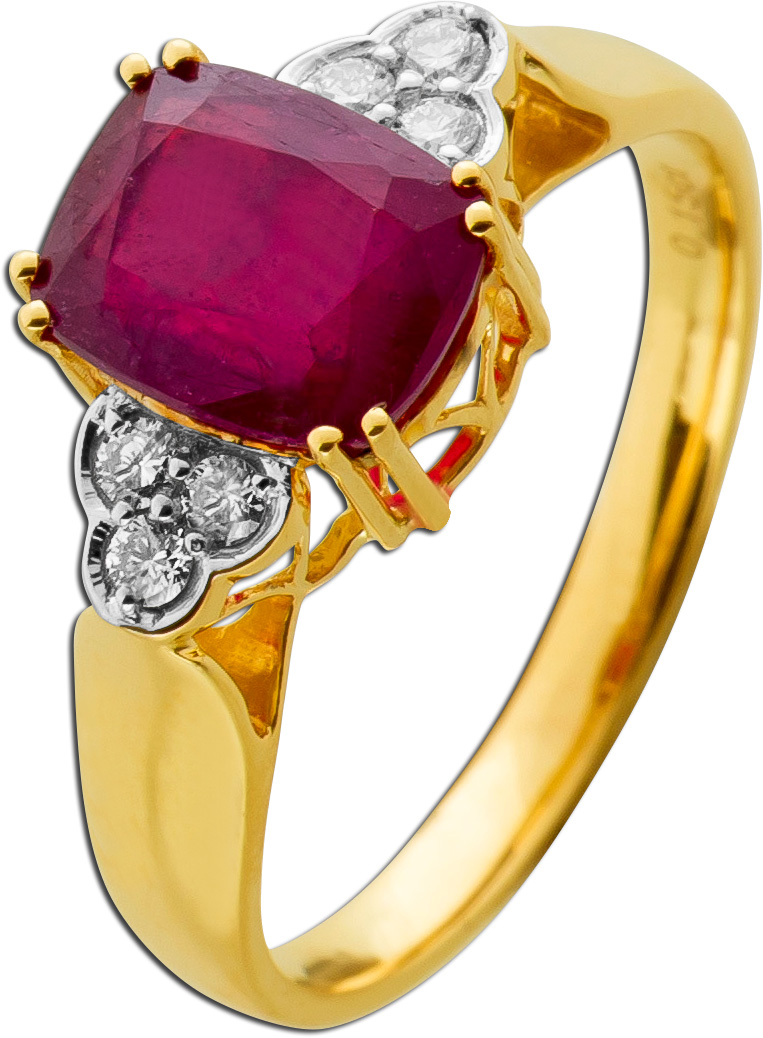 Rubin Ring Gelbgold 585 14K roter Edelstein Lab Grown Diamanten 19