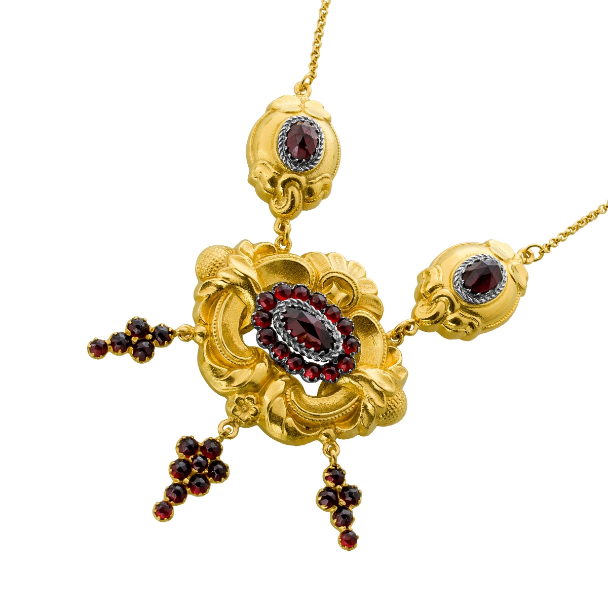 Granat Collier Gelbgold 333 8K rote Edelsteine Antikschmuck 49