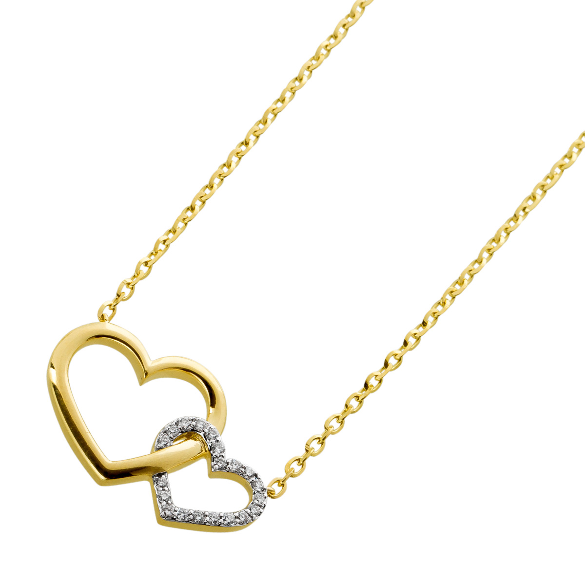 Ankerkette Herzanhänger Gelbgold 585 Brillanten 0.09ct Weißgold 14K 45 Ankerkette Herzanhänger Gelbgold 585 Brillanten 0.09ct Weißgold 14K 45