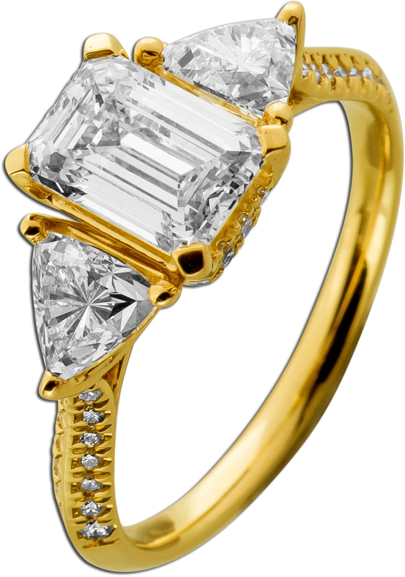 Diamantring 3.45ct Gold 585 14K Lab Grown Brillant Emerald Solitaer Cut IGI 18