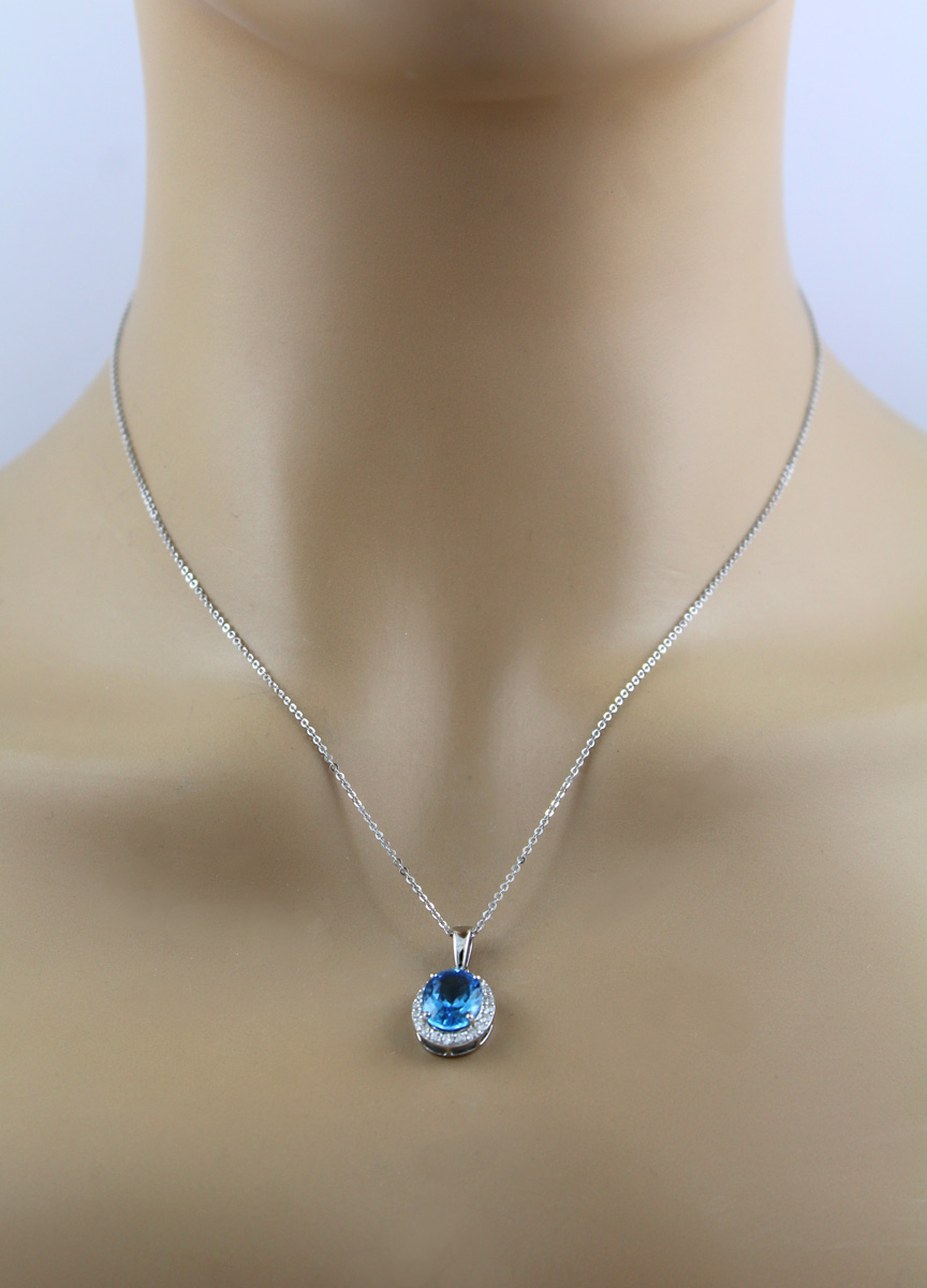 Platinum Chain Pendant Platinum 950 water-blue Blue Topaz Brilliants 0.3ct 45