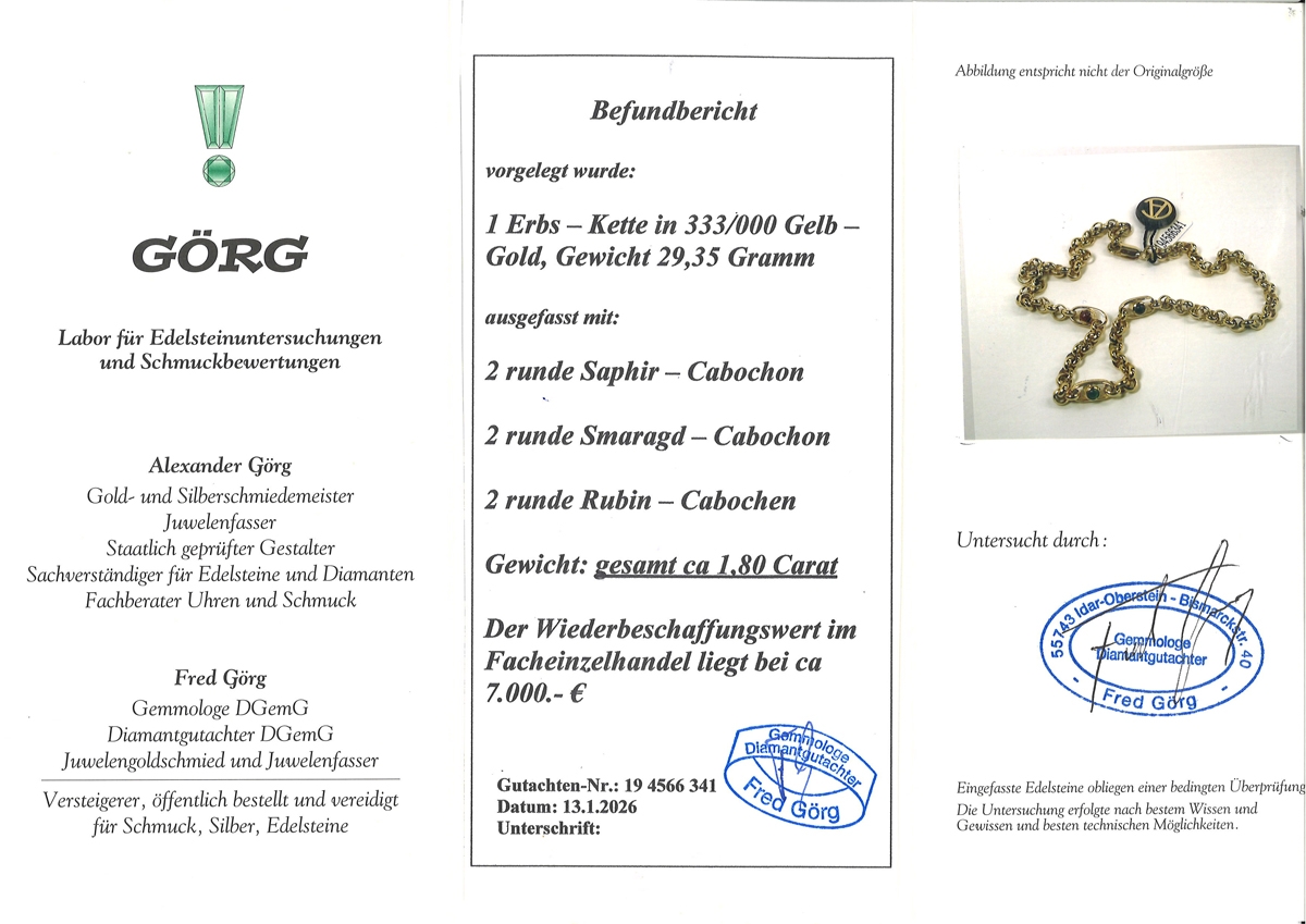 Tricolor Gemstone Ruby Necklace Gold 333 8K Sapphire Emerald 41