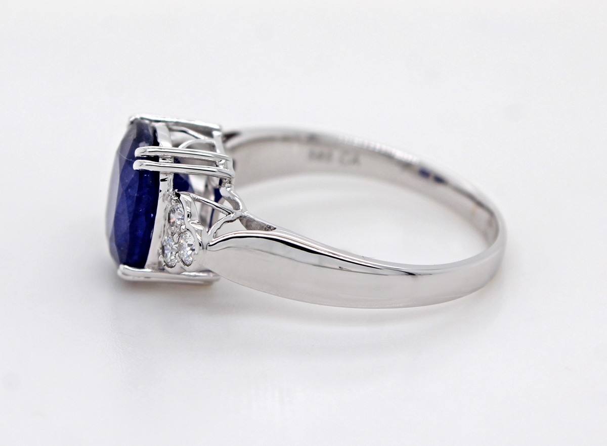 Sapphire Ring White Gold 585 14K Blue Gemstone Lab Grown Diamonds 19