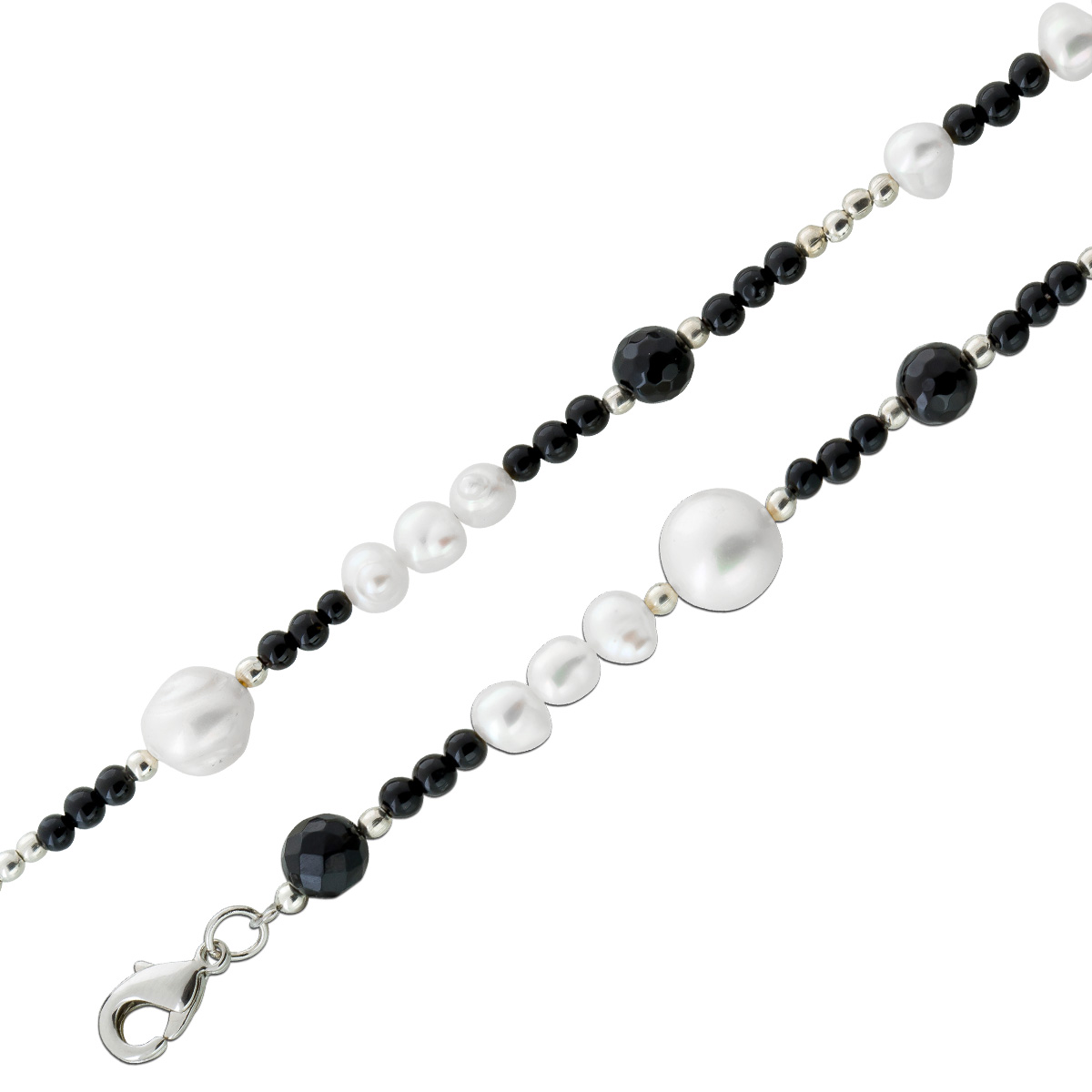 Perlenkette mit Edelsteinen schwarzer Achat 45