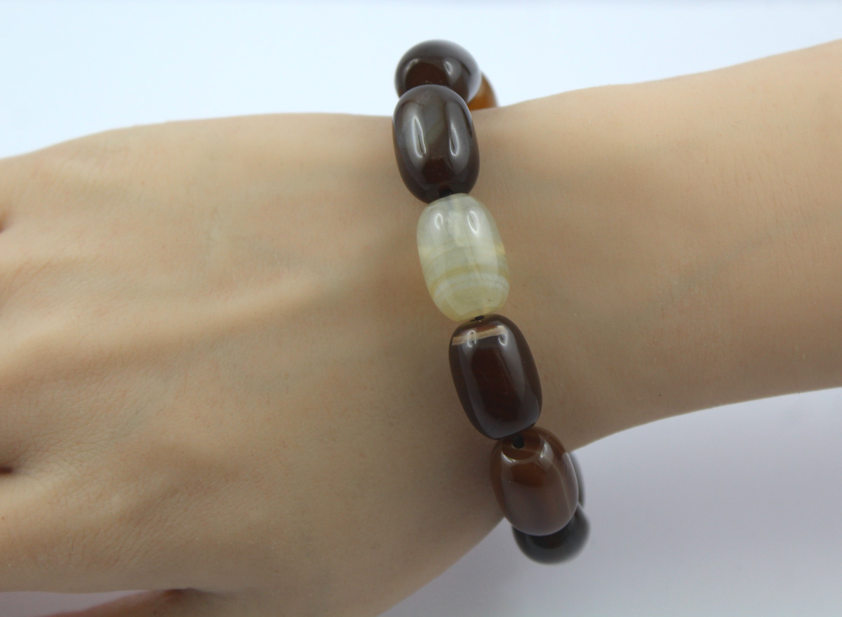 Agate Bracelet Transparent Beige Dark Brown Gemstones Women's Jewelry 19