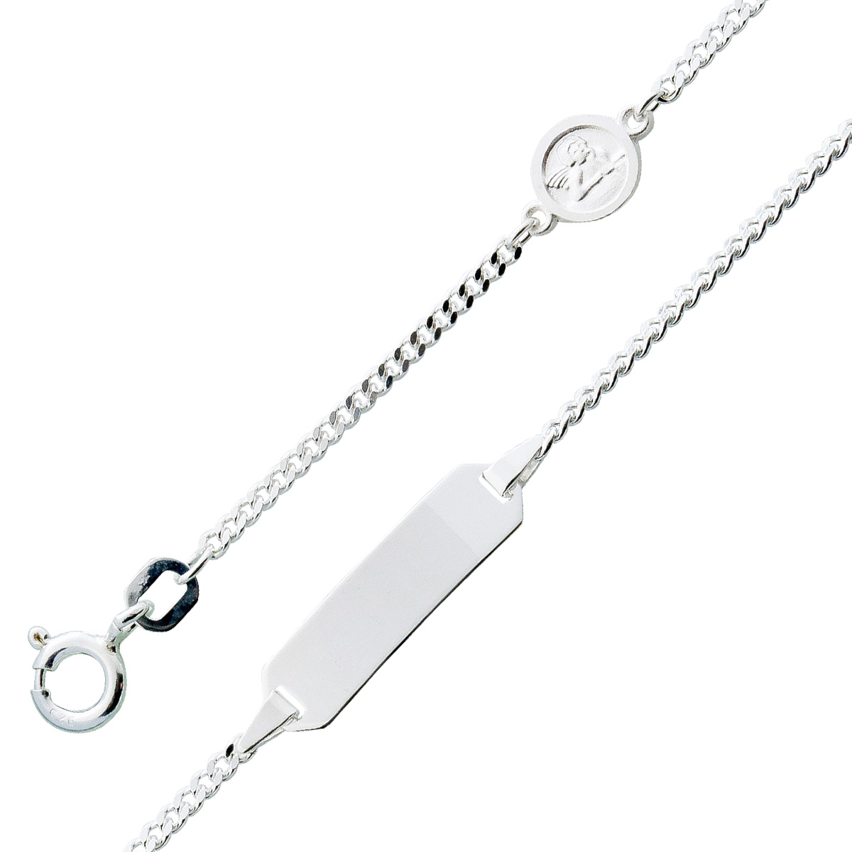 Gravur Kinder ID Armband Sterling Silber 925 Engelsanhänger 14