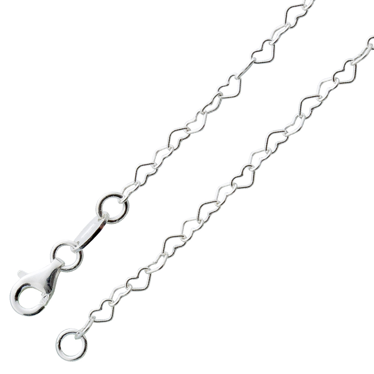 Herzkette 2,6mm Herzarmband Silber 925 rhodiniert 45