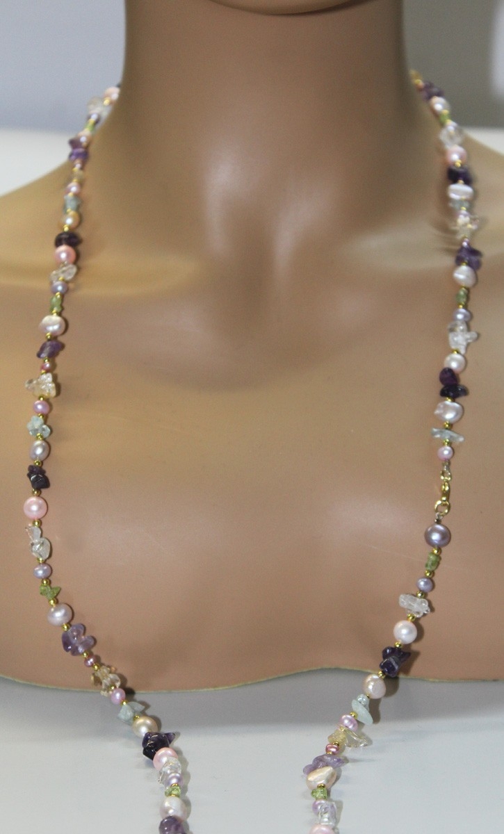 Pearl Necklace Gemstone Necklace Peridot Amethyst Citrine Aquamarine Rock Crystal 88cm