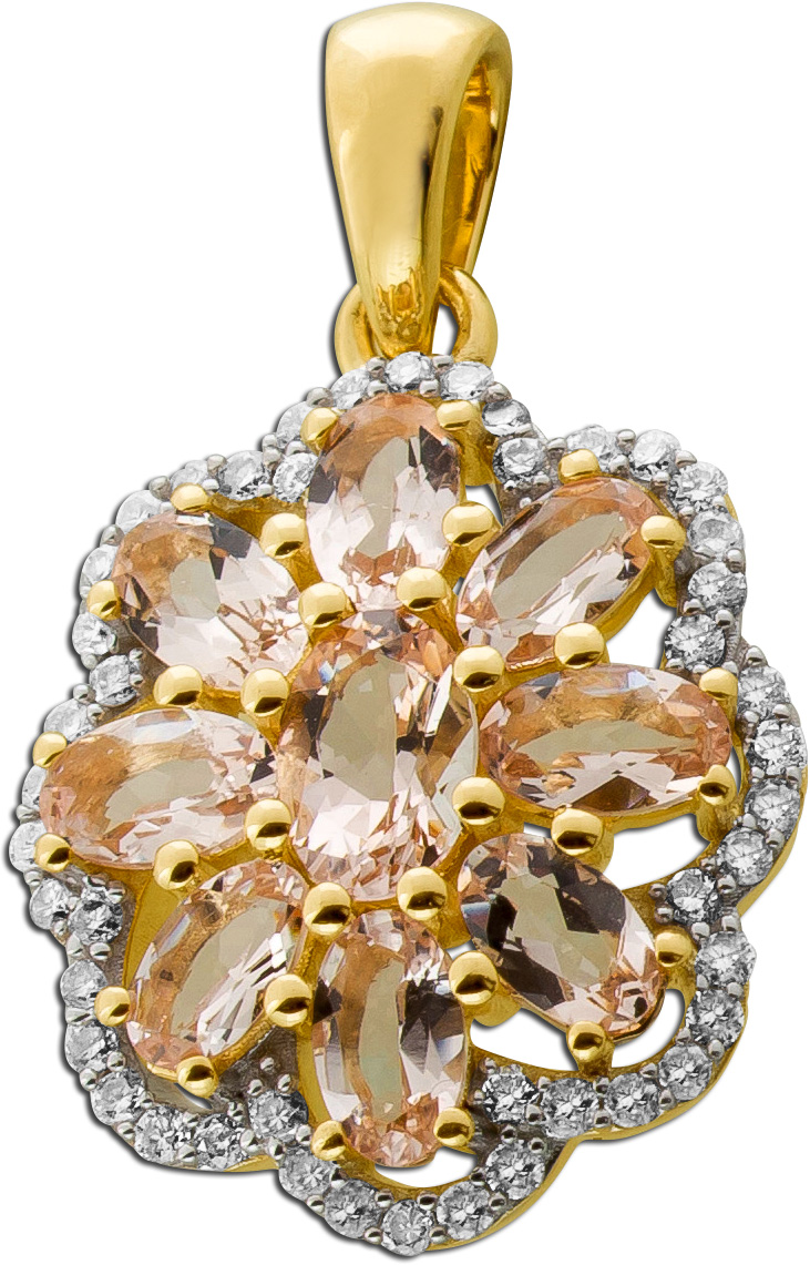 Diamant Anhänger Gold 375 9K Natur Morganit Labor Diamanten 0.30ct