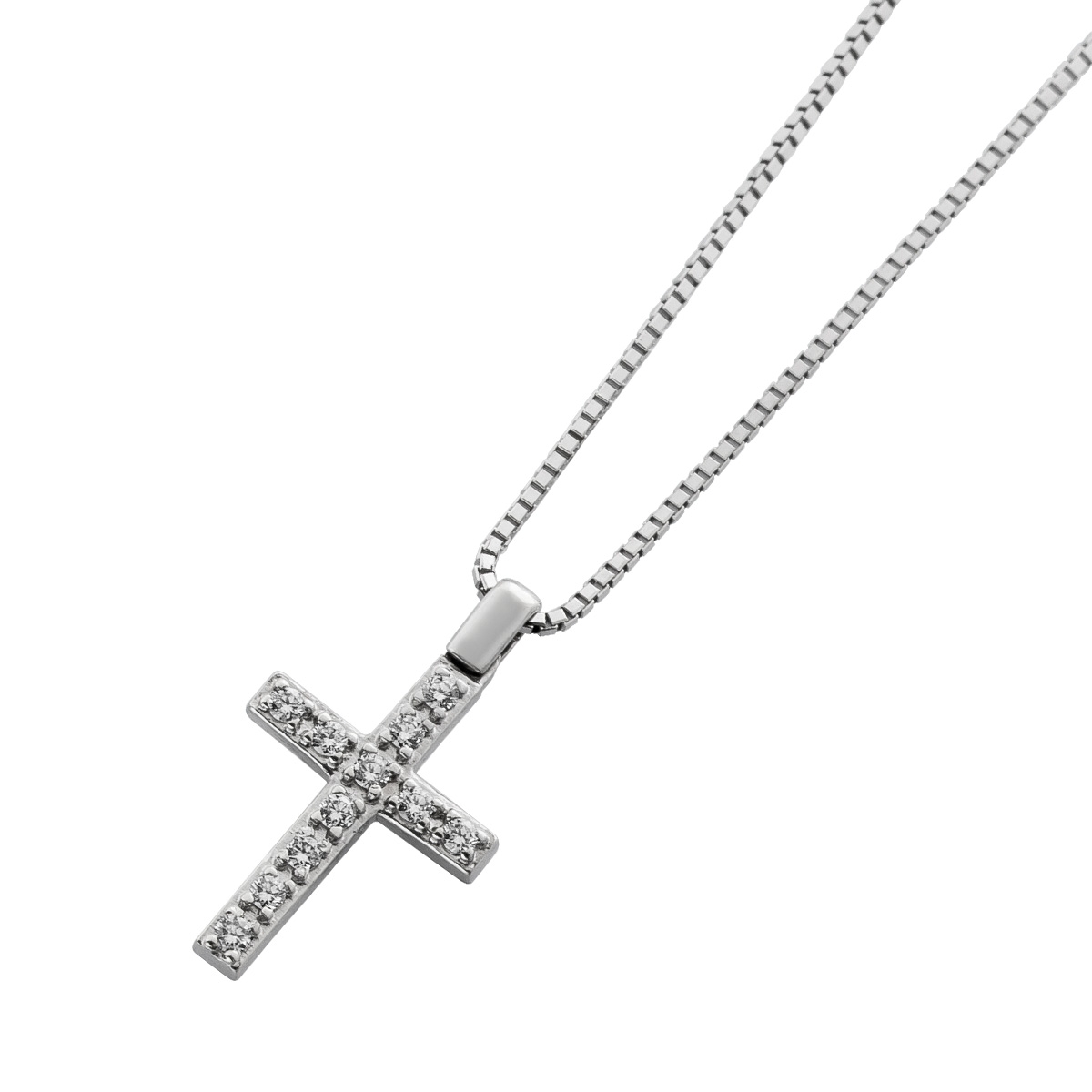 Kreuz Anhänger Kette Weissgold 585 14K Brillanten 0.11ct 40
