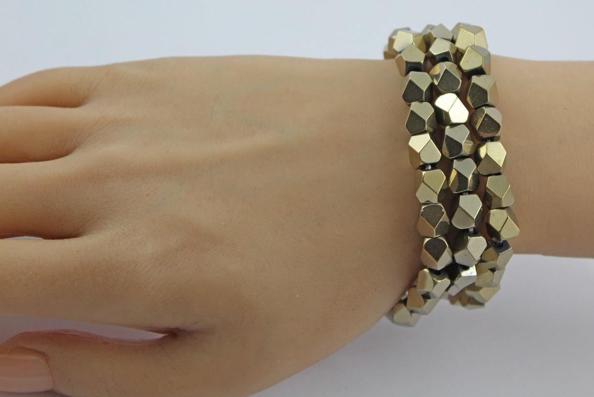 Pyrite Bracelet Set Gold Shimmer Natural Gemstones Flexible 18