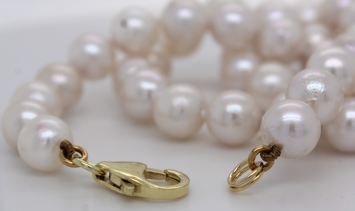 Pearl Necklace 40cm Japanese Akoya Pearls 7.5mm Yellow Gold plated 40