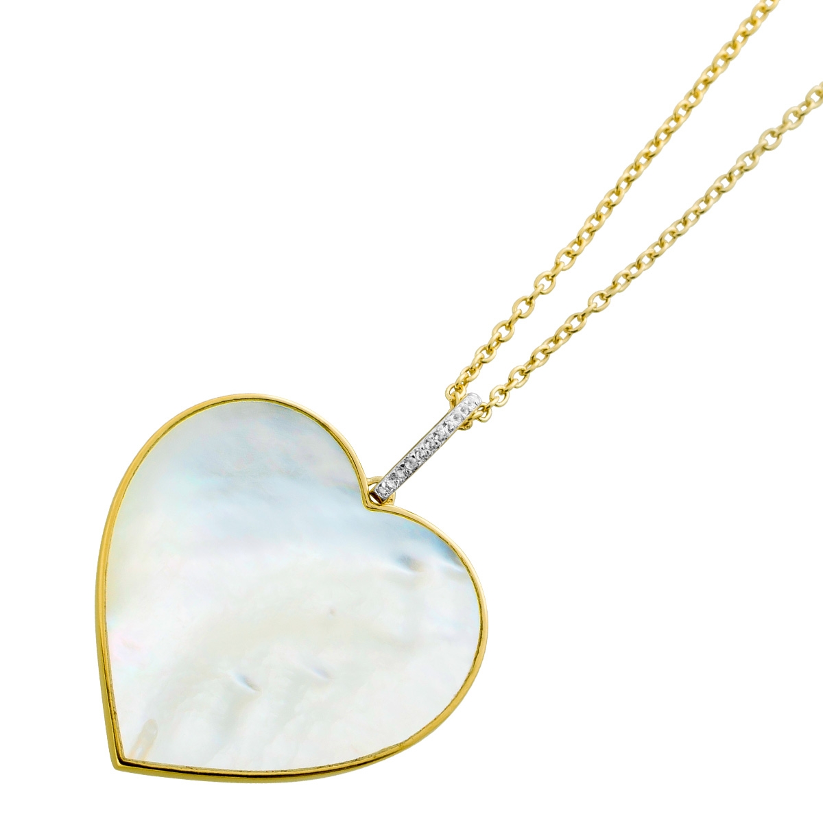 Mother of Pearl Heart Necklace Gold Plated Silver White Topaz Gemstones 47