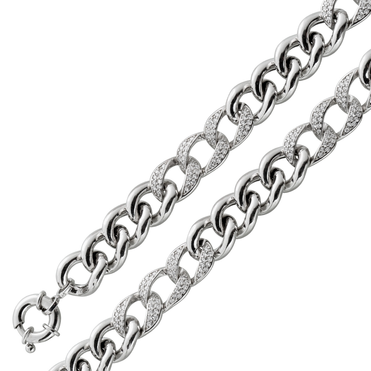 Panzerarmband 11mm Cuban Silber 925 weiße Zirkonia 17