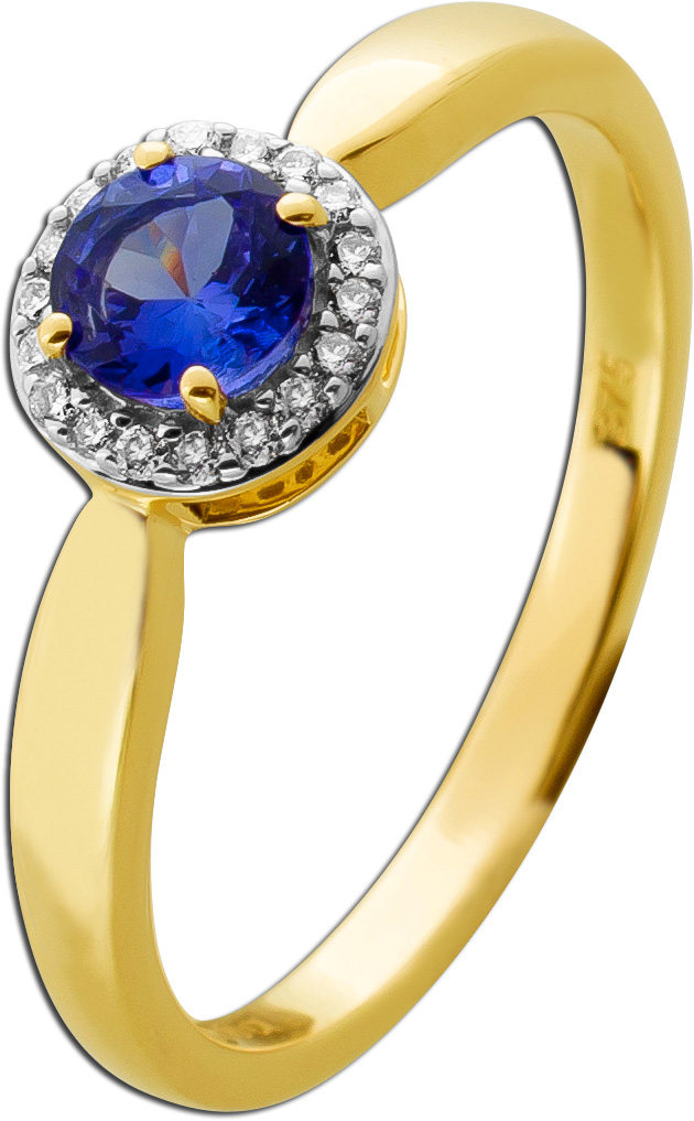 Tansanit Ring Gold 375 9K Natur Edelstein Lab Grown Diamanten 0.10ct 19