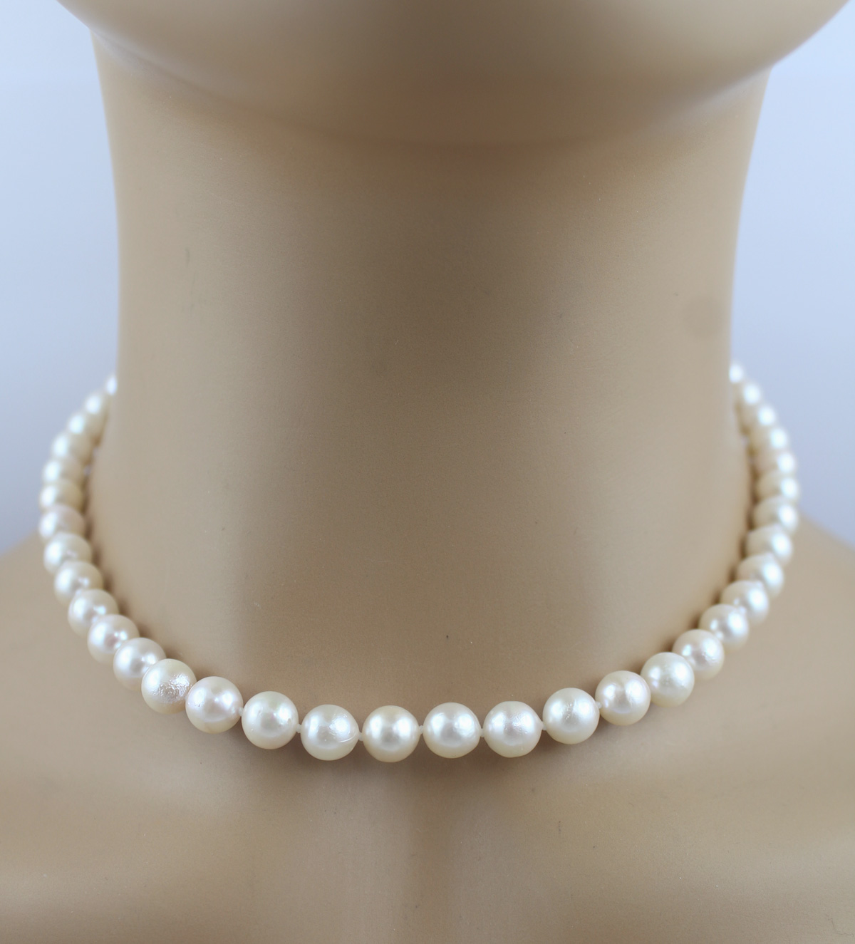 Pearl Necklace 40cm Japanese Akoya Pearls 7.5mm Yellow Gold plated 40