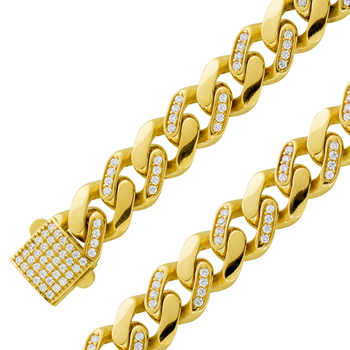 Panzerarmband Gelbgold 333 weiße Zirkonia Krappengefasst halbmassiv 20 Panzerarmband Gelbgold 333 weiße Zirkonia Krappengefasst halbmassiv 20