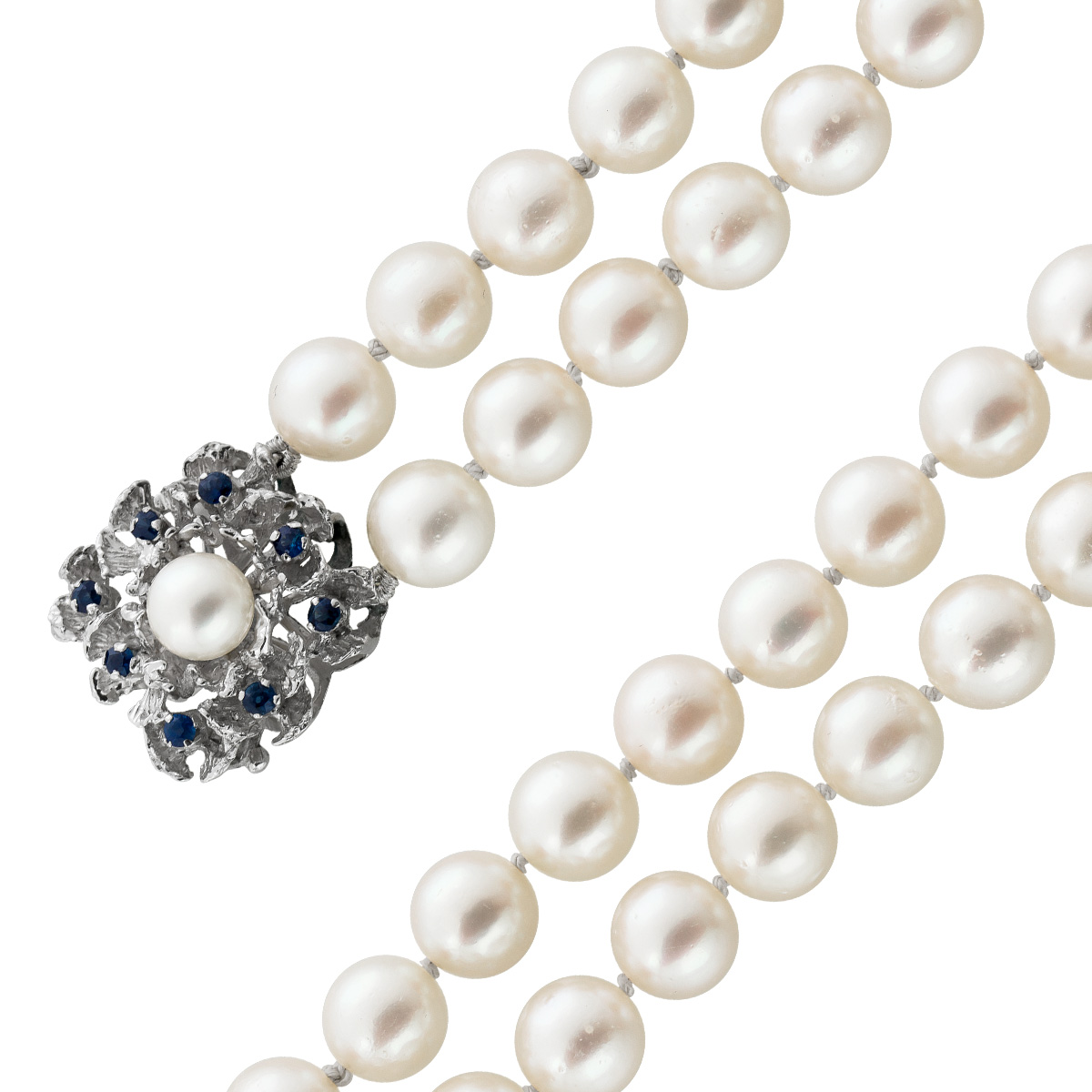 Perlen Collier 38cm Weißgold 750 18K Choker Akoyaperlen 9mm Saphire 38