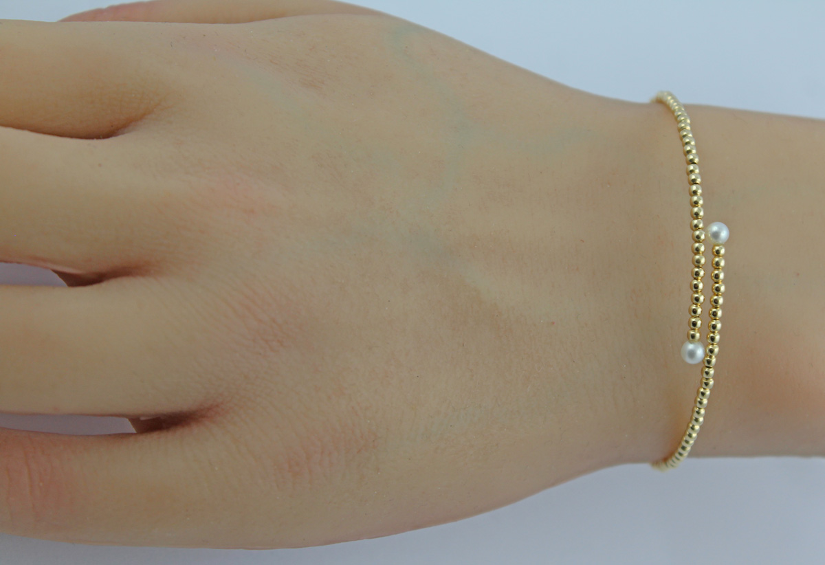 Perlen Armreif Gold 585 14K weiße Süßwasserzuchtperlen 3-3.5mm 99