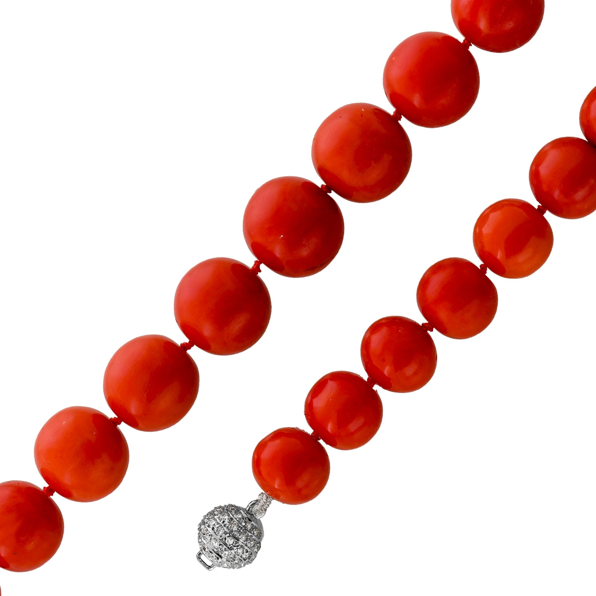 Coral Collier White Gold 14K Diamonds Sardinian Coral Antique 41